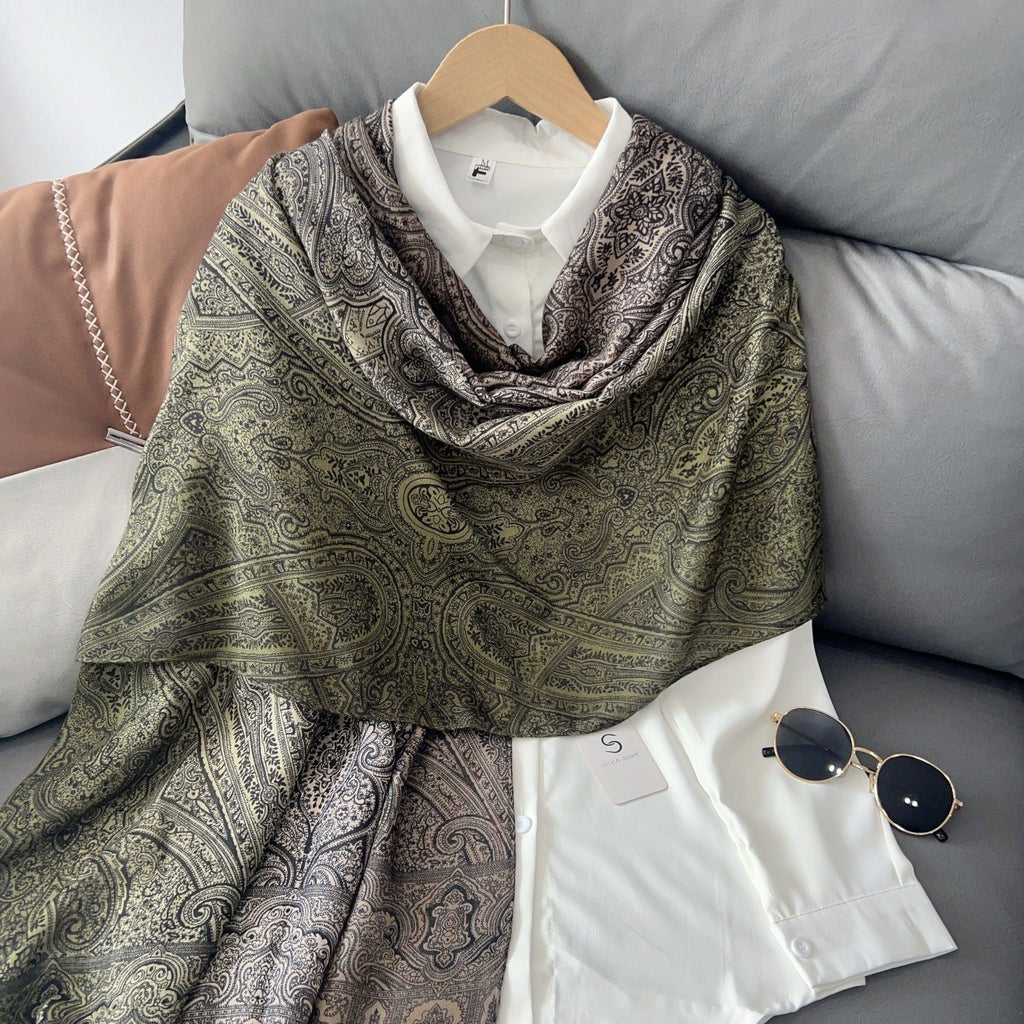 MH058 Cashew Printed Cotton And Linen Thin Hijab - SJB-DIAMOND ELITES