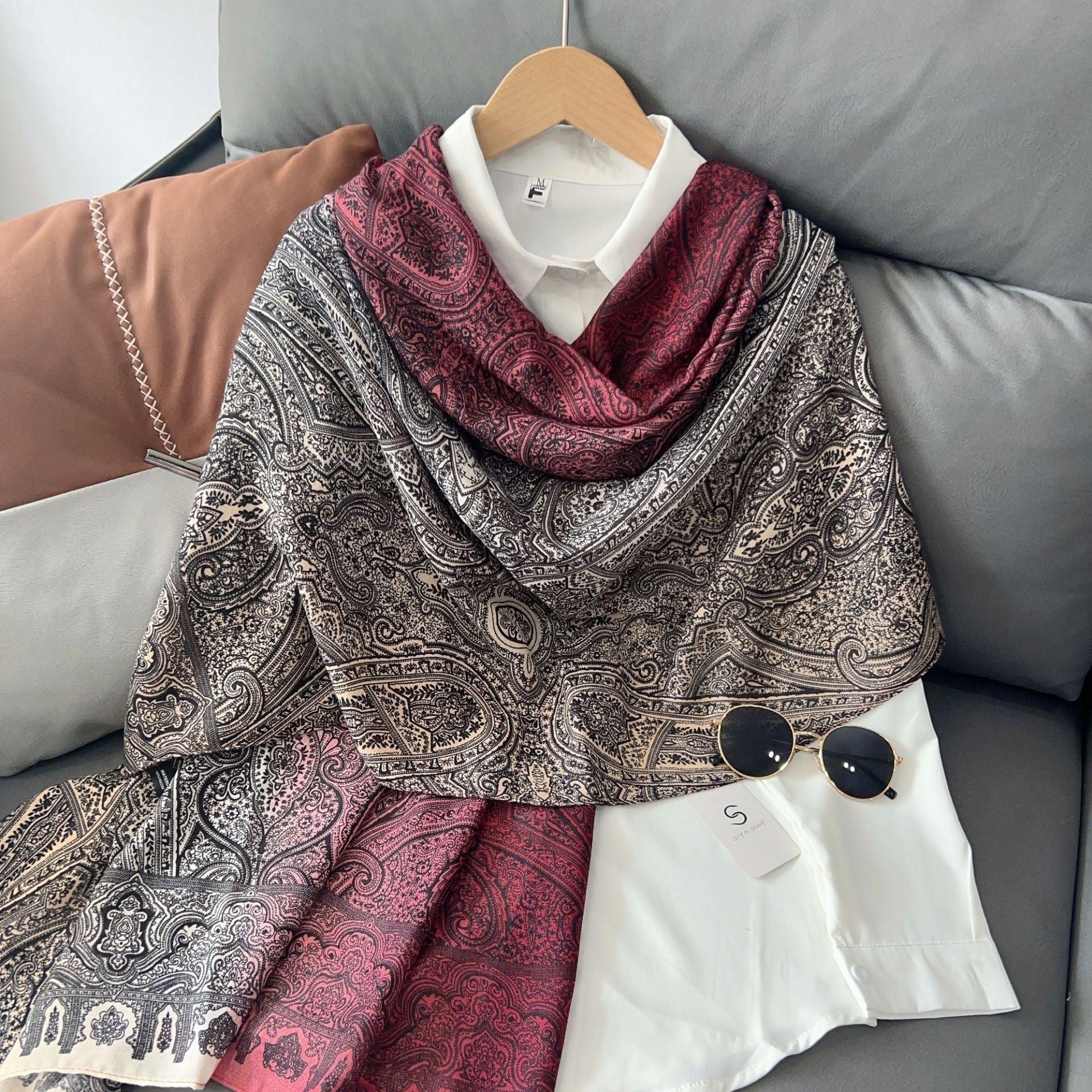 MH058 Cashew Printed Cotton And Linen Thin Hijab - SJB-DIAMOND ELITES