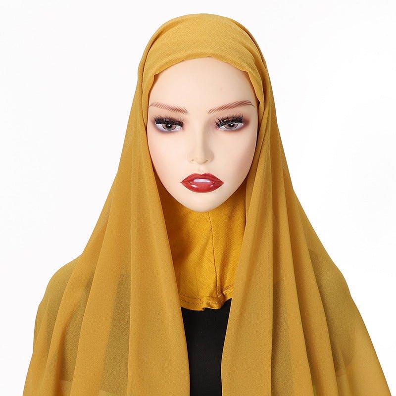 MH061 Pearl Chiffon One-Piece Bottom Hat Hijab - SJB-DIAMOND ELITES