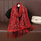 MH070 Fresh Floral Pattern With Tassels Polyester Hijab