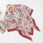 MH072 Square Floral Print Wavy Cut-off Voile Hijab