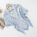 MH072 Square Floral Print Wavy Cut-off Voile Hijab