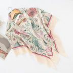 MH072 Square Floral Print Wavy Cut-off Voile Hijab