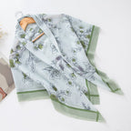 MH072 Square Floral Print Wavy Cut-off Voile Hijab
