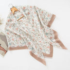 MH072 Square Floral Print Wavy Cut-off Voile Hijab