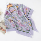 MH072 Square Floral Print Wavy Cut-off Voile Hijab