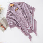 MH072 Square Floral Print Wavy Cut-off Voile Hijab