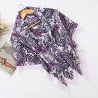 MH072 Square Floral Print Wavy Cut-off Voile Hijab