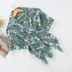 MH072 Square Floral Print Wavy Cut-off Voile Hijab