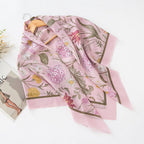 MH072 Square Floral Print Wavy Cut-off Voile Hijab