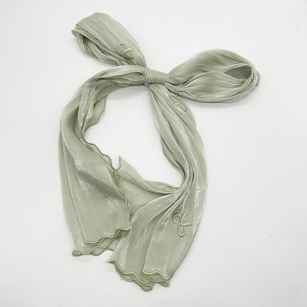 MH079 Smooth Wrinkled Silk Bow Embroidered Hijab