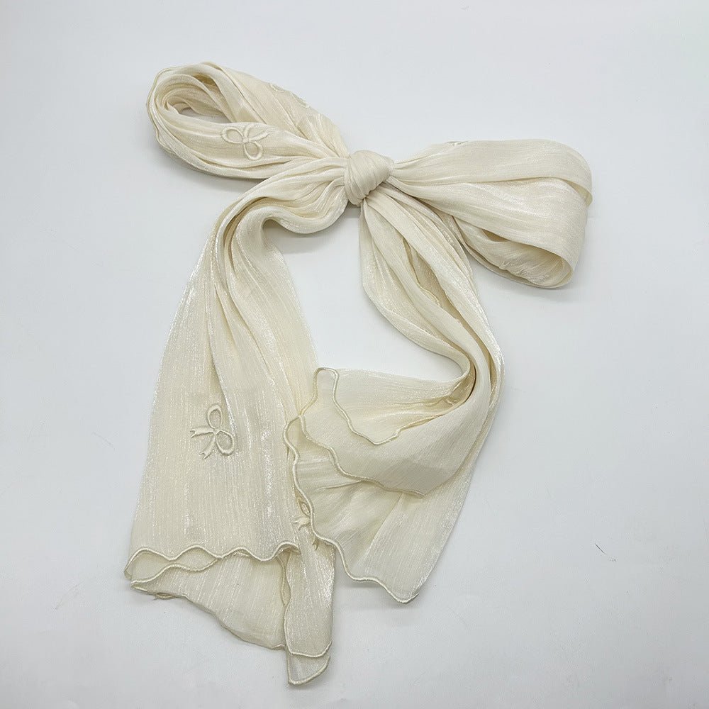 MH079 Smooth Wrinkled Silk Bow Embroidered Hijab
