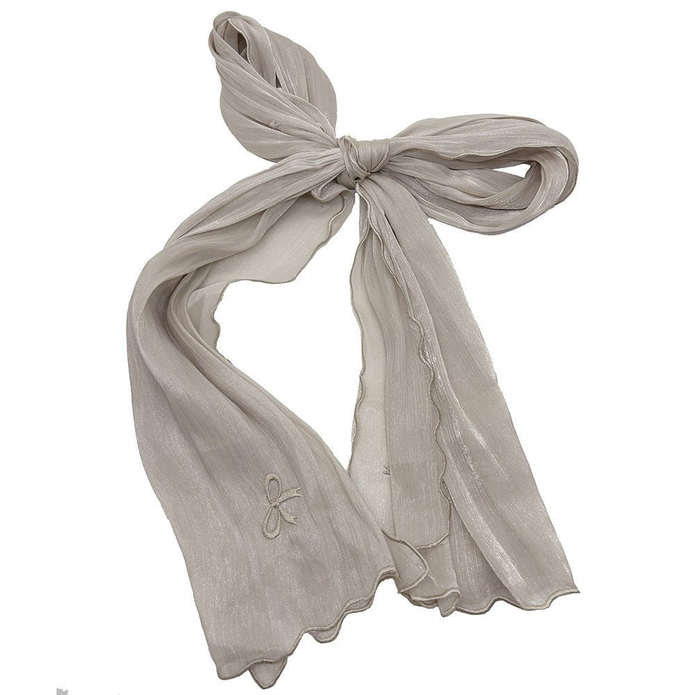 MH079 Smooth Wrinkled Silk Bow Embroidered Hijab