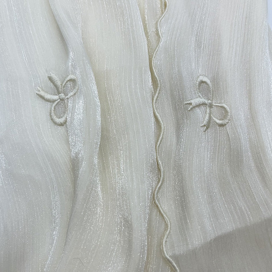 MH079 Smooth Wrinkled Silk Bow Embroidered Hijab
