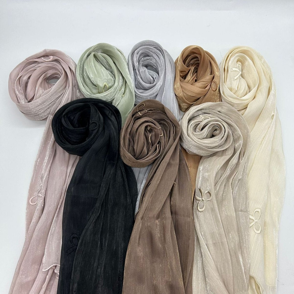 MH079 Smooth Wrinkled Silk Bow Embroidered Hijab