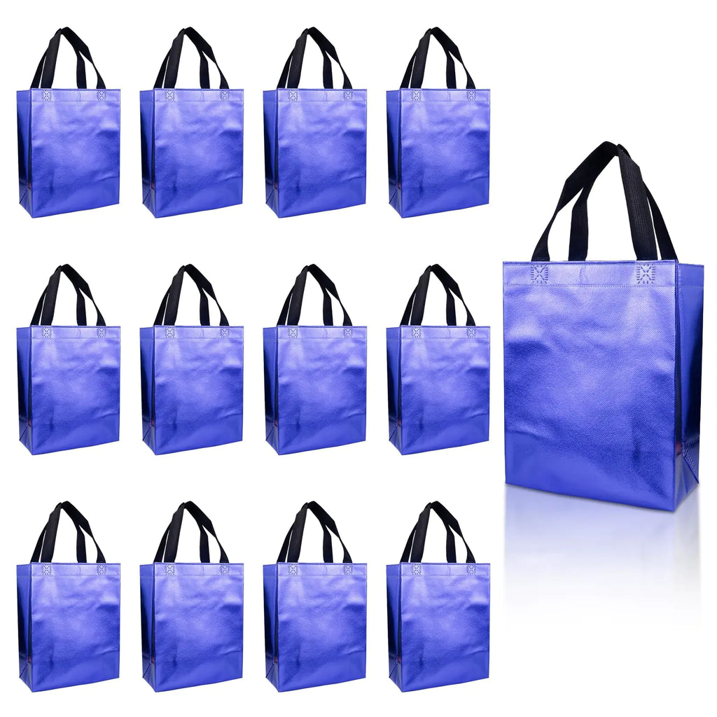 Abvsdu 12PCS Laser Blue Gift Bags 8x4x10 Inch Reusable Holographic Gift Bag with Handle - Perfect for Gift Bags Birthday Gift Bags Party Gift Bags