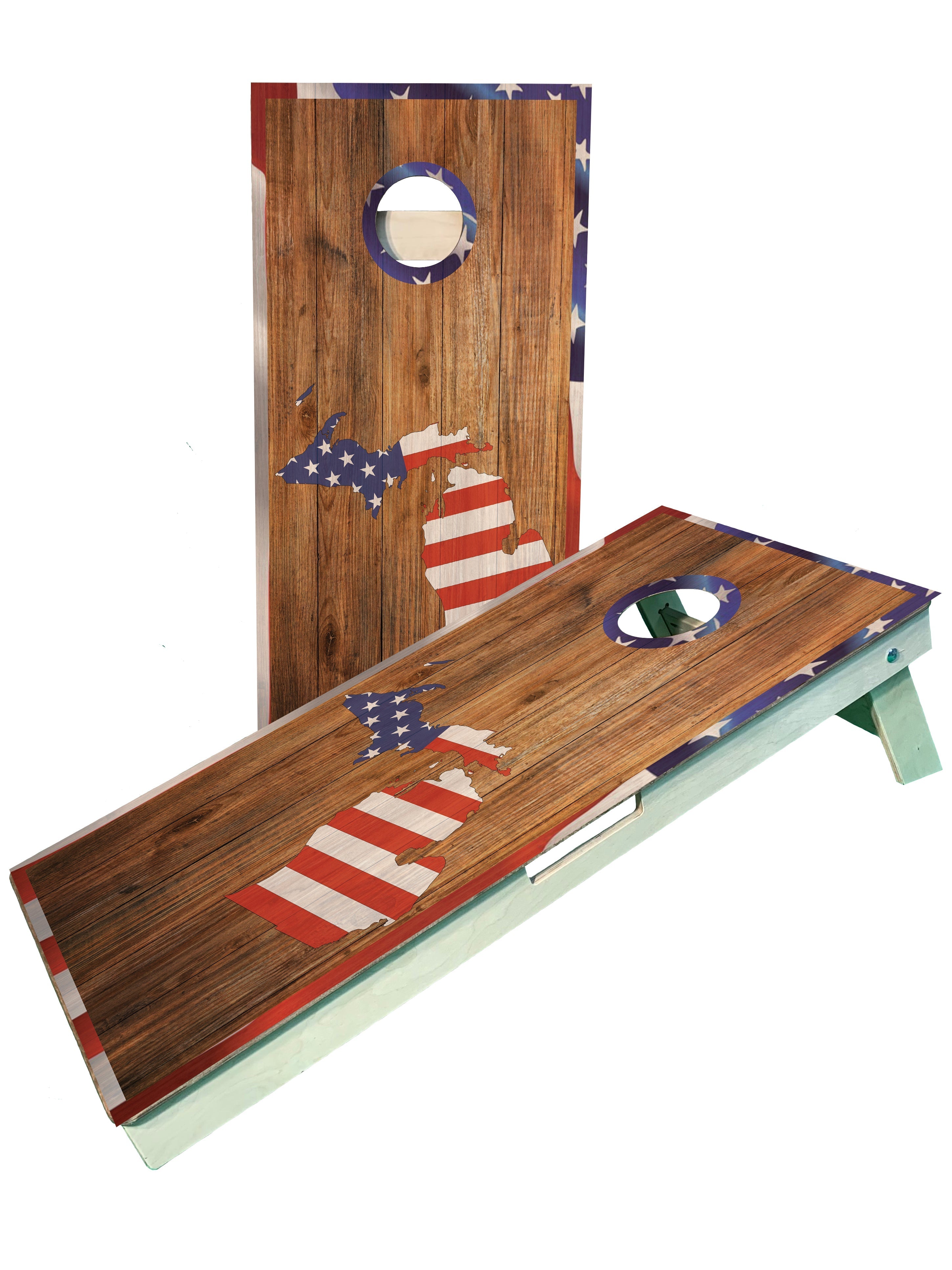 Michigan Red White and Blue Patriotic Flag Cornhole Boards blastcornhole