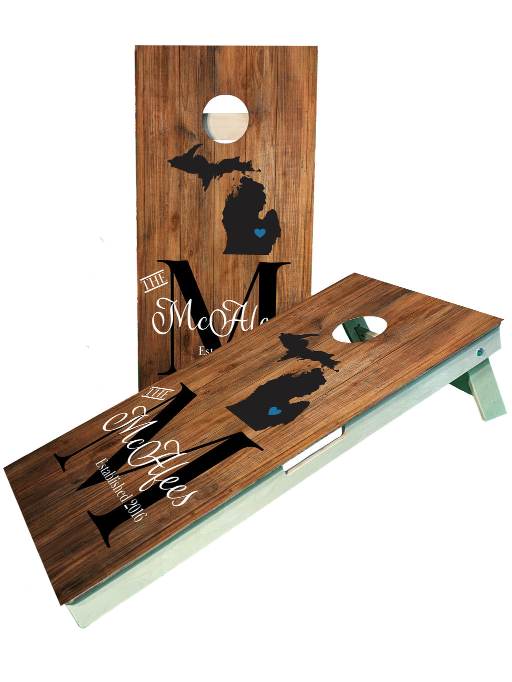 Custom Monogram Michigan Family Last Name/Est Cornhole Boards - SJB-DIAMOND ELITES