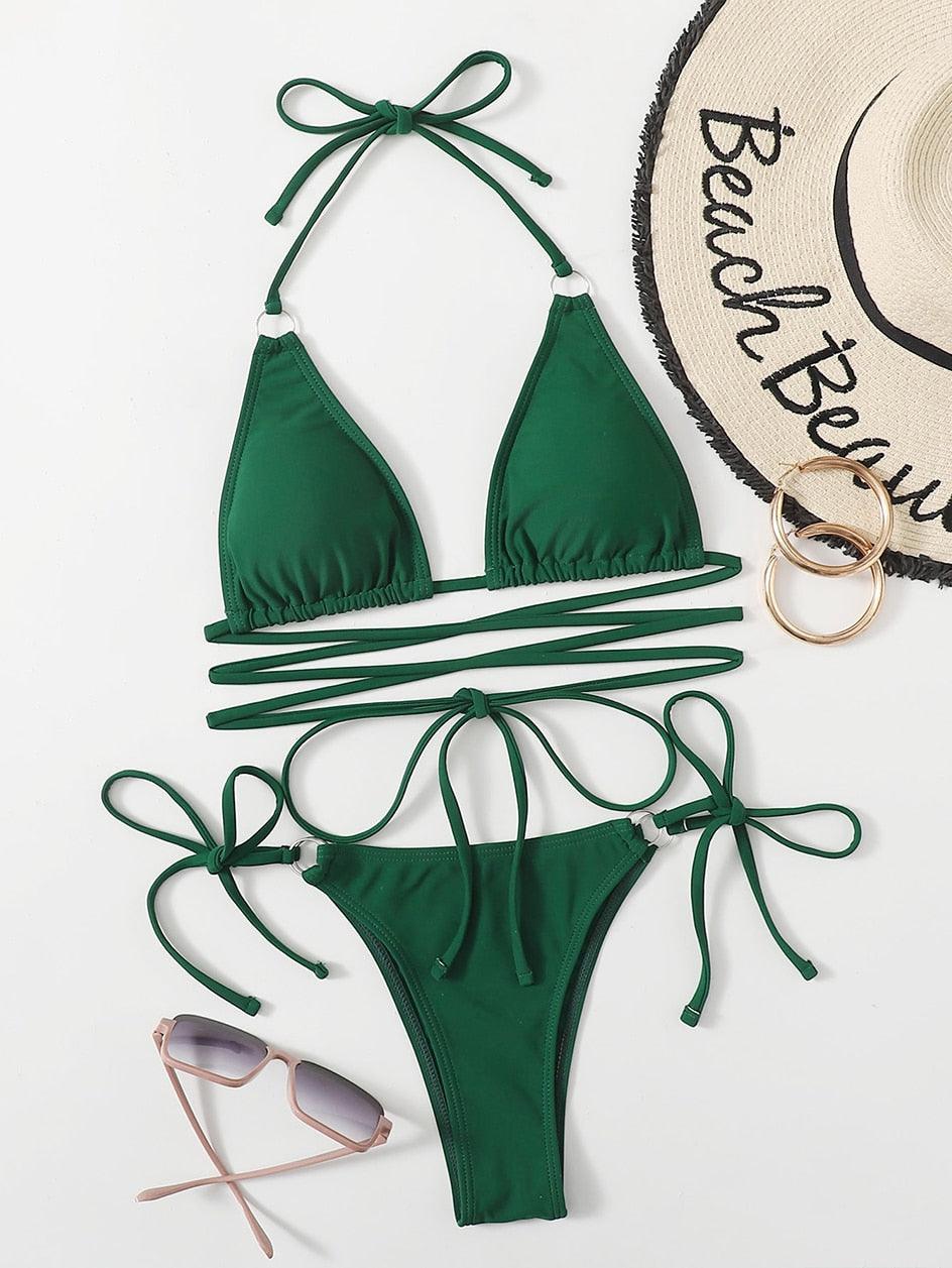 Micro Bikini Crisscross Swimwear Women's Two Piece Swimsuit Bathing Suit Bandage Woman Swimsuit Female Thong Bikinis Set 2 Piece Women Bathing Suit Beachwear Stevvex