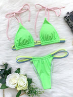 Micro Bikini Set For Women Black Blue Green Pink String Swimwear Women's Halter String Triangle Bikini Set Charming Swimwear Two Piece Swimsuit Women's Swimsuit Push Up Bathers Bathing Suit Bikinis Stevvex