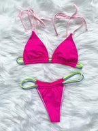 Micro Bikini Set For Women Black Blue Green Pink String Swimwear Women's Halter String Triangle Bikini Set Charming Swimwear Two Piece Swimsuit Women's Swimsuit Push Up Bathers Bathing Suit Bikinis Stevvex