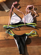 Micro Bikini Set For Women Black Blue Green Pink String Swimwear Women's Halter String Triangle Bikini Set Charming Swimwear Two Piece Swimsuit Women's Swimsuit Push Up Bathers Bathing Suit Bikinis Stevvex