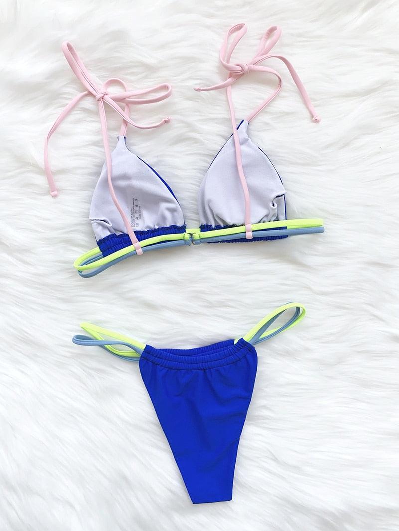 Micro Bikini Set For Women Black Blue Green Pink String Swimwear Women's Halter String Triangle Bikini Set Charming Swimwear Two Piece Swimsuit Women's Swimsuit Push Up Bathers Bathing Suit Bikinis Stevvex
