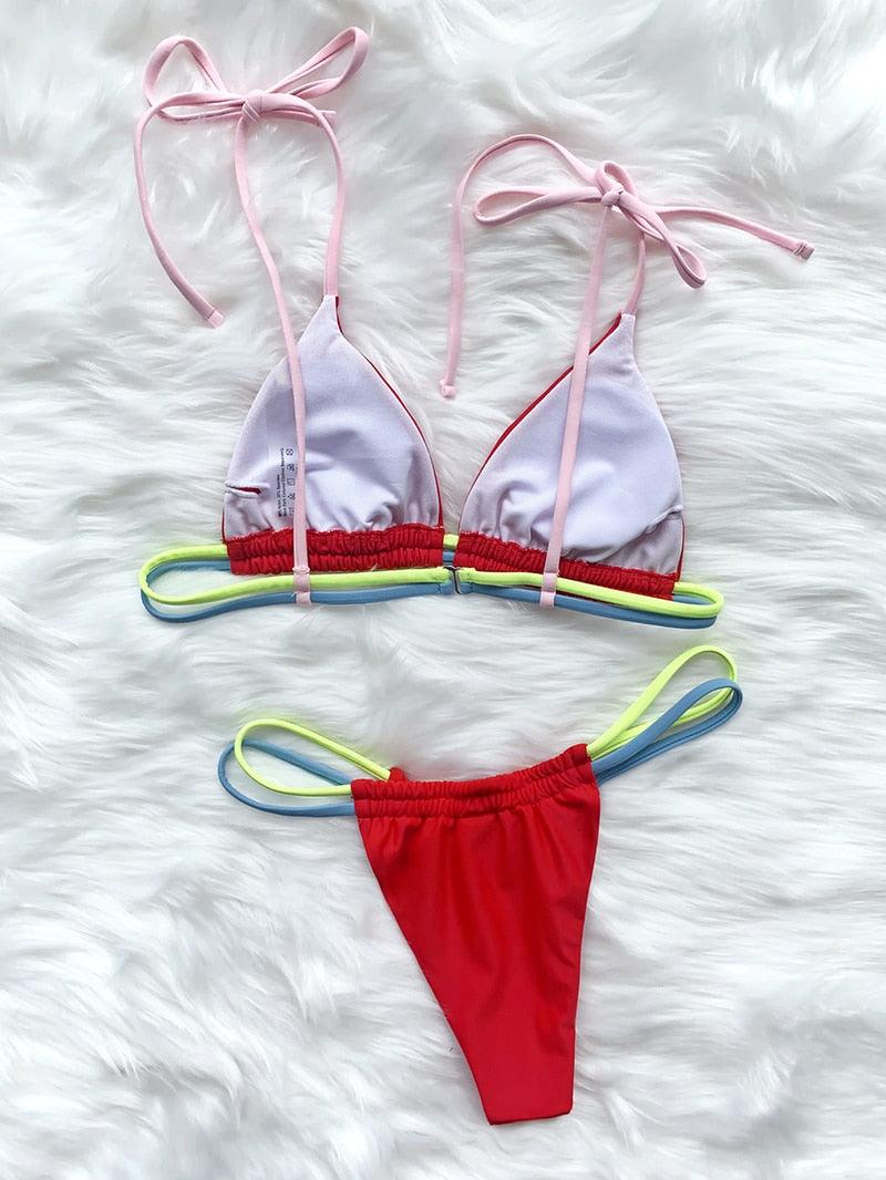 Micro Bikini Set For Women Black Blue Green Pink String Swimwear Women's Halter String Triangle Bikini Set Charming Swimwear Two Piece Swimsuit Women's Swimsuit Push Up Bathers Bathing Suit Bikinis Stevvex
