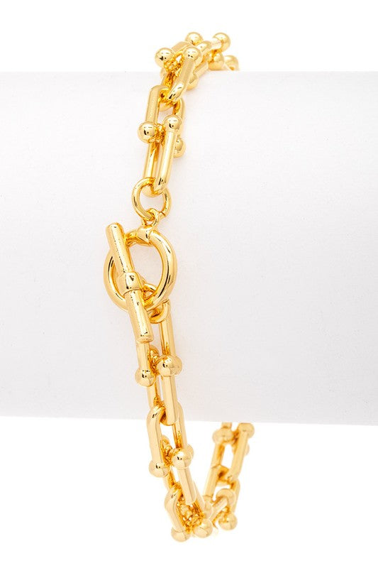 Micro CZ Pave Heart Charm Paperclip Chain Gold Bracelet