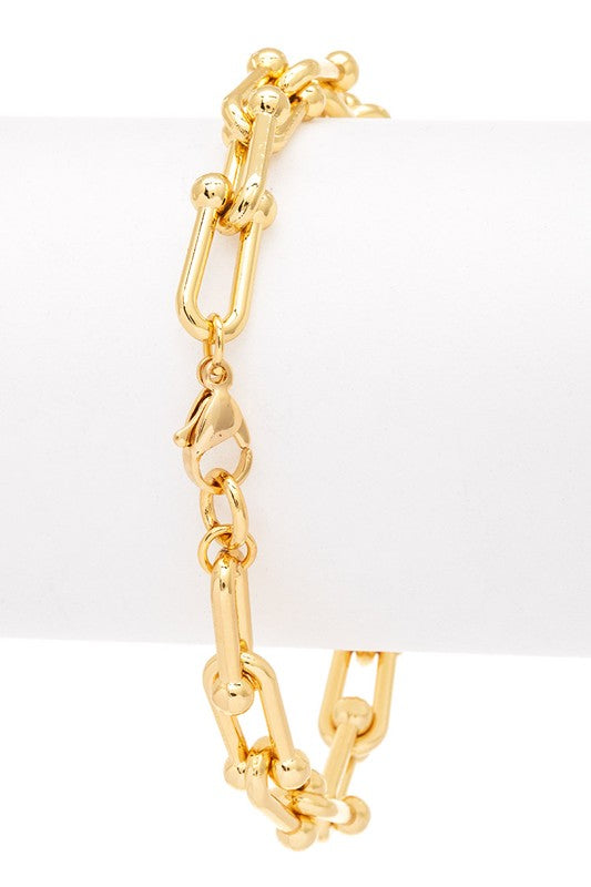 Micro Pave Heart Paperclip Bracelet Gold Plated 7 Inch