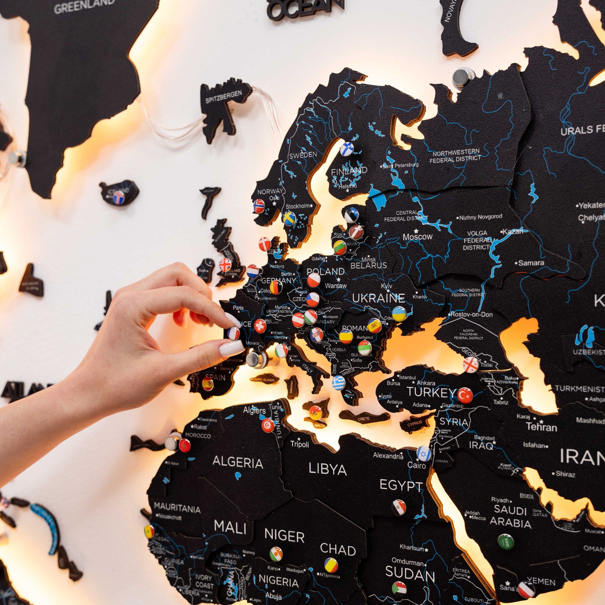 3D LED / LUMINOUS Wooden World Map 3.0 Midnight - SJB-DIAMOND ELITES