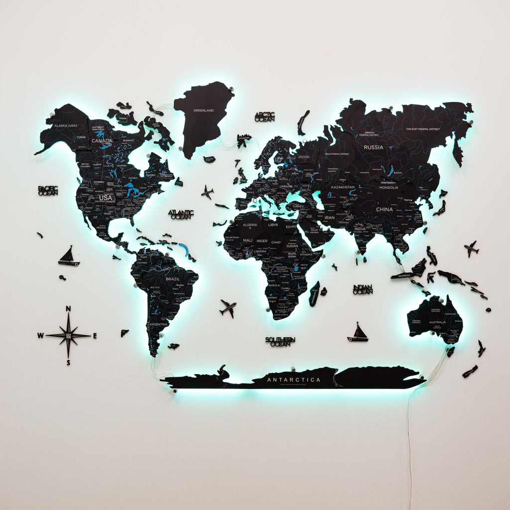 3D LED / LUMINOUS Wooden World Map 3.0 Midnight - SJB-DIAMOND ELITES