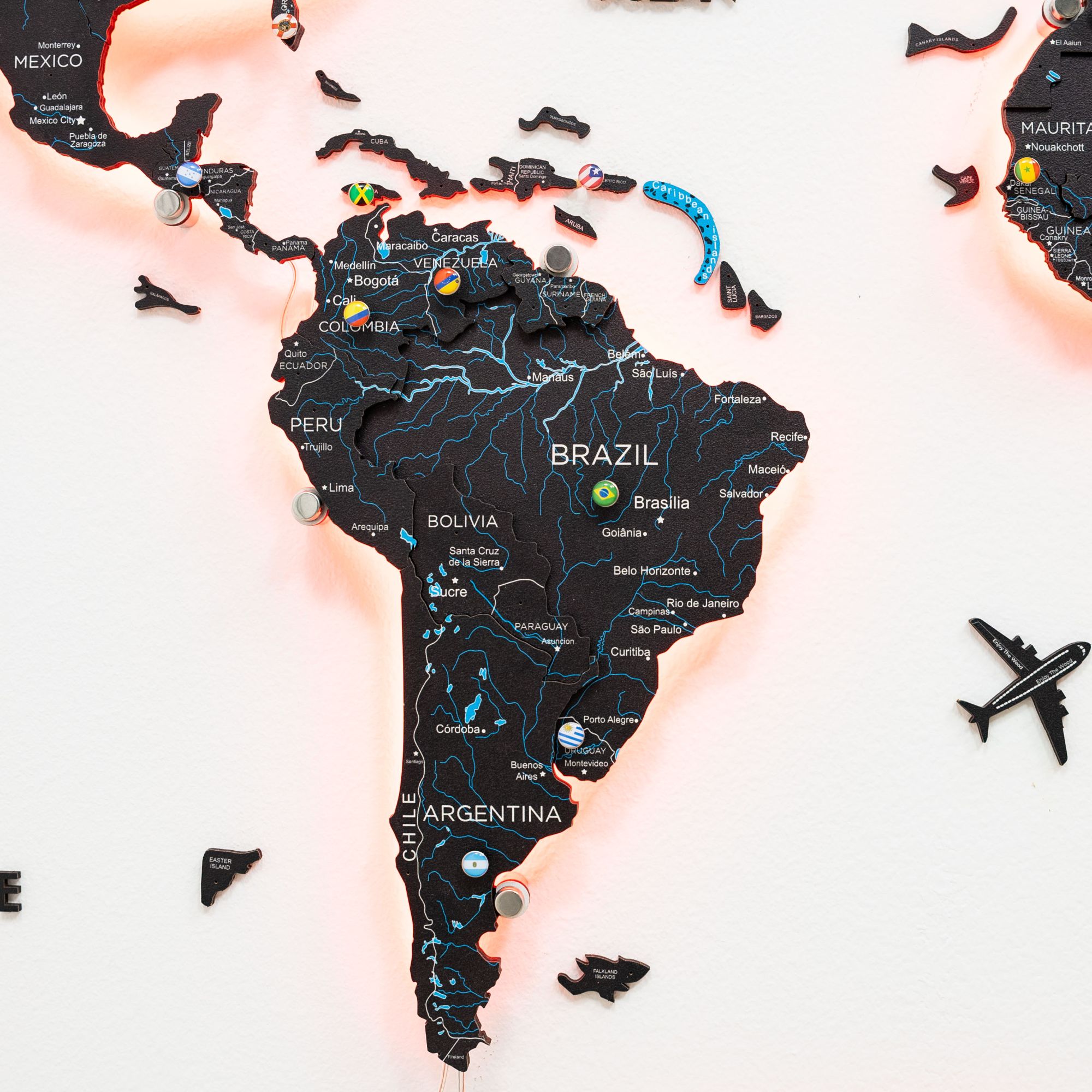 3D LED / LUMINOUS Wooden World Map 3.0 Midnight - SJB-DIAMOND ELITES