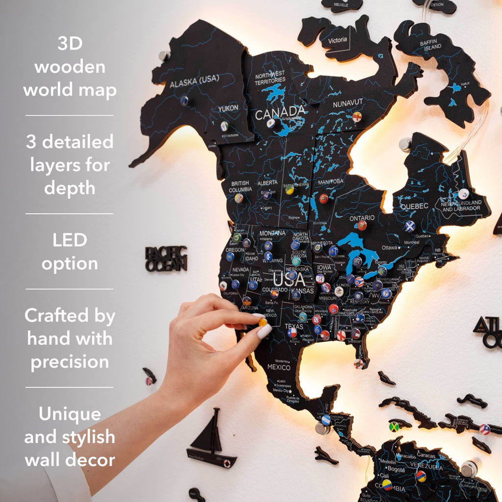 3D LED / LUMINOUS Wooden World Map 3.0 Space - SJB-DIAMOND ELITES