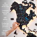3D LED / LUMINOUS Wooden World Map 3.0 Midnight - SJB-DIAMOND ELITES