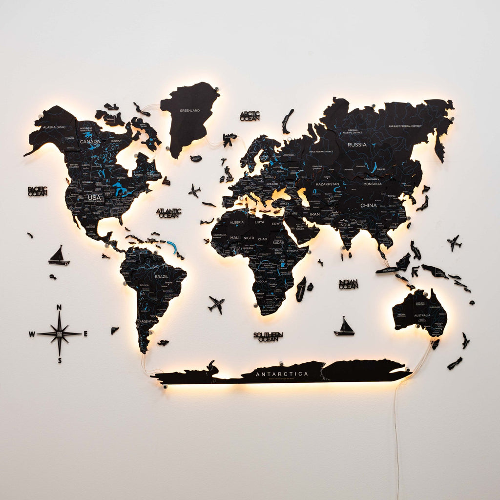 3D LED / LUMINOUS Wooden World Map 3.0 Midnight - SJB-DIAMOND ELITES