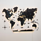 3D LED / LUMINOUS Wooden World Map 3.0 Midnight - SJB-DIAMOND ELITES