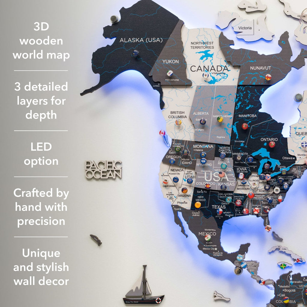 3D LED / LUMINOUS Wooden World Map 3.0 Nordik - SJB-DIAMOND ELITES