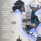 3D LED / LUMINOUS Wooden World Map 3.0 Nordik - SJB-DIAMOND ELITES