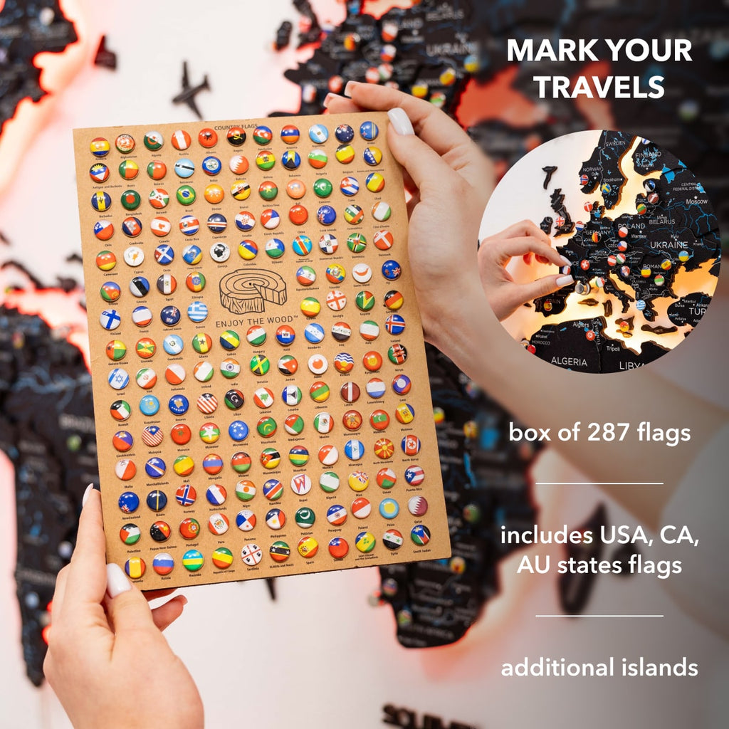 3D LED / LUMINOUS Wooden World Map 3.0 Space - SJB-DIAMOND ELITES