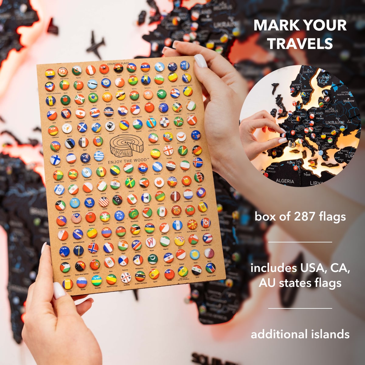 3D LED / LUMINOUS Wooden World Map 3.0 Space - SJB-DIAMOND ELITES