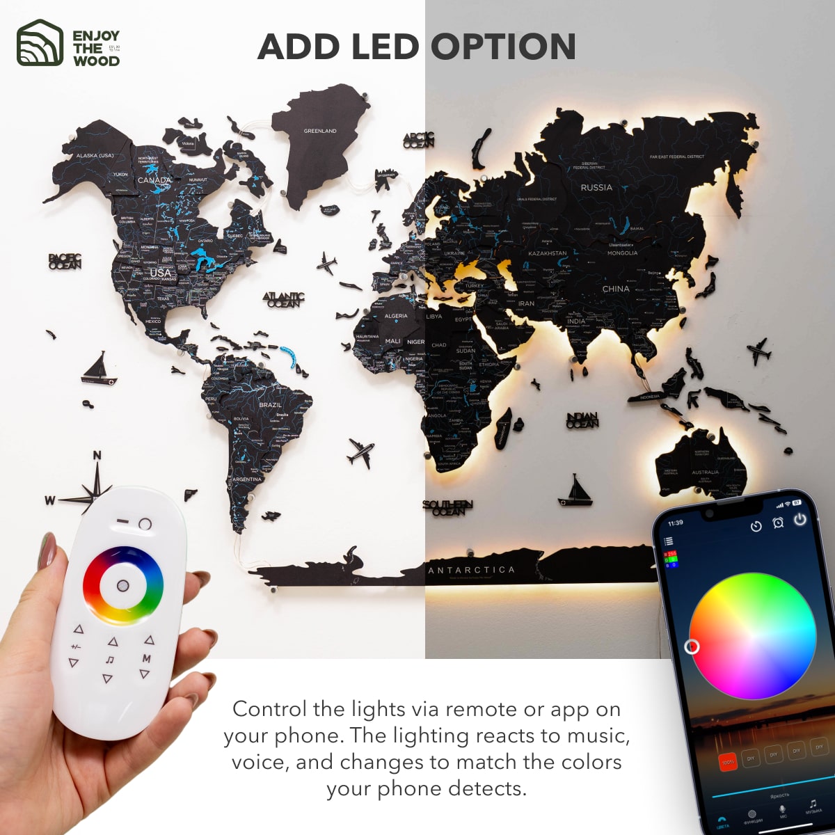 3D LED / LUMINOUS Wooden World Map 3.0 Space - SJB-DIAMOND ELITES