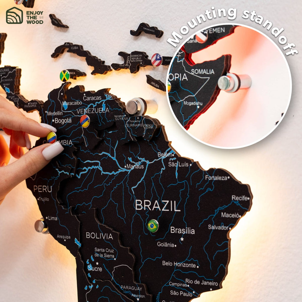 3D LED / LUMINOUS Wooden World Map 3.0 Space - SJB-DIAMOND ELITES