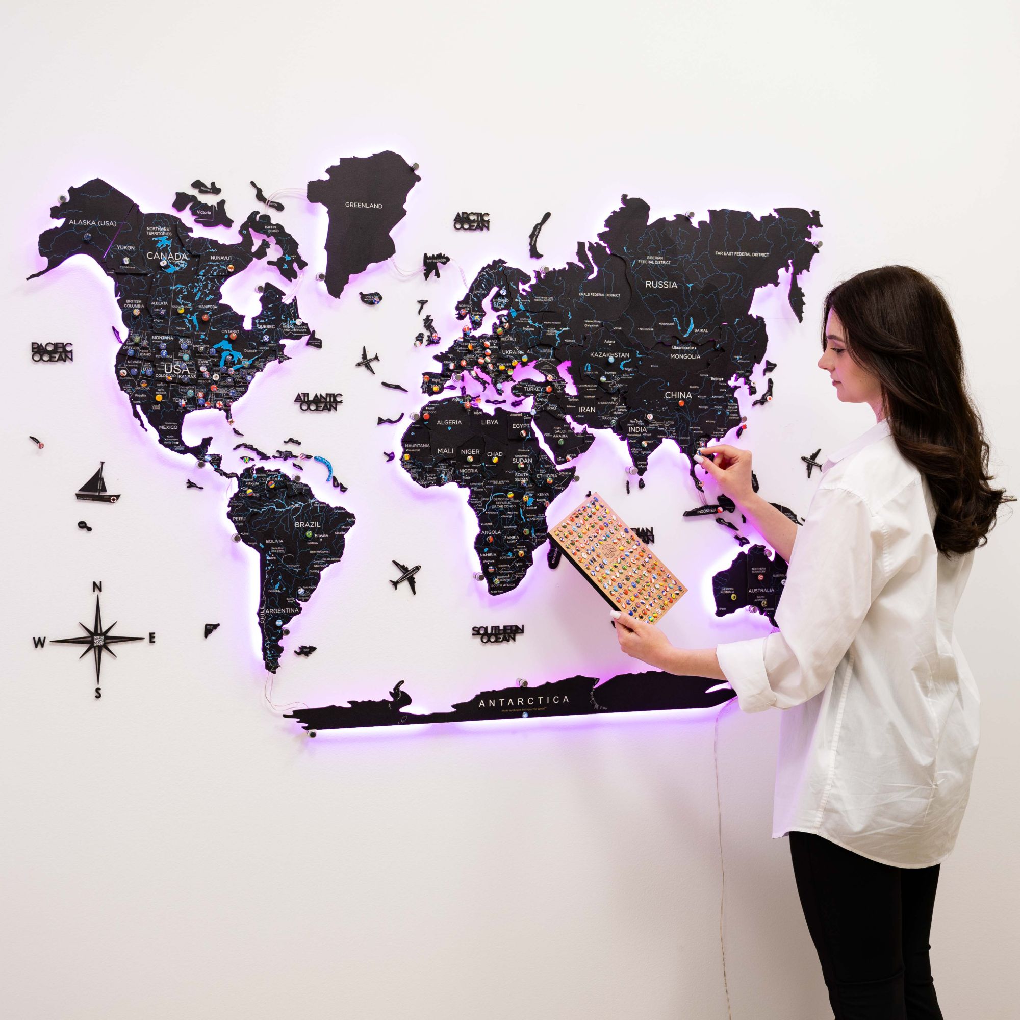 3D LED / LUMINOUS Wooden World Map 3.0 Midnight - SJB-DIAMOND ELITES