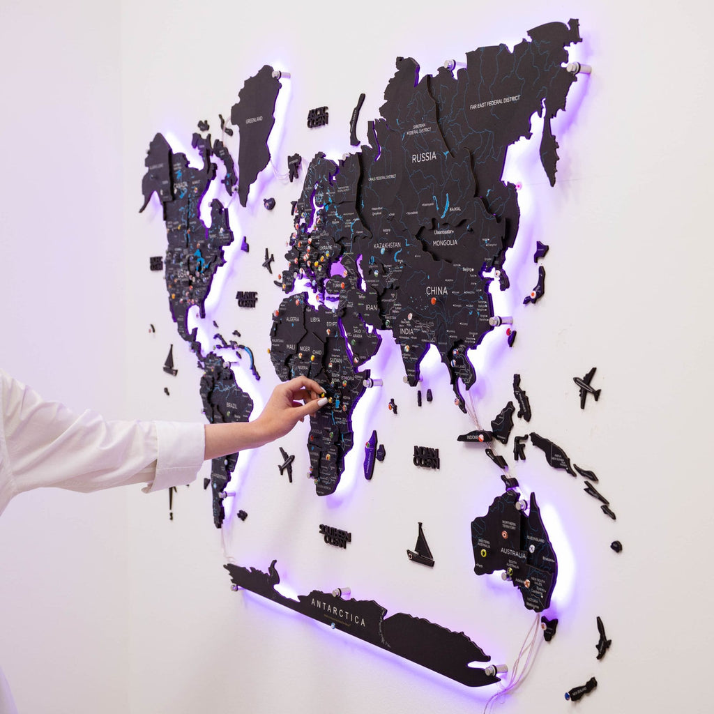 3D LED / LUMINOUS Wooden World Map 3.0 Midnight - SJB-DIAMOND ELITES
