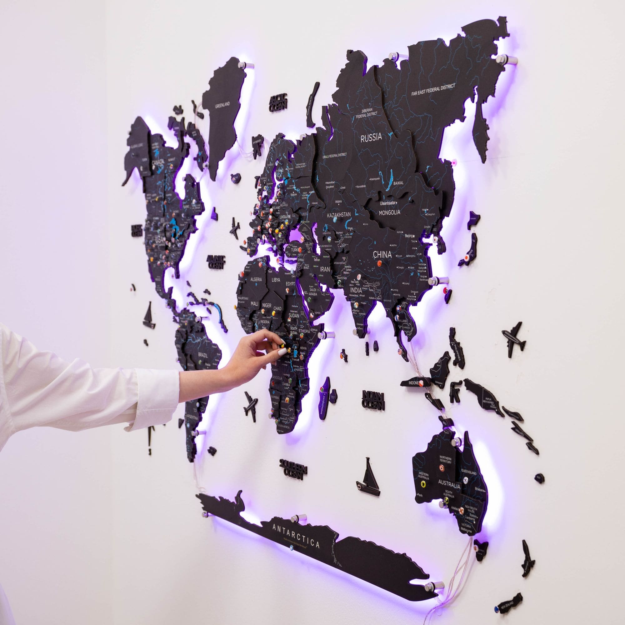 3D LED / LUMINOUS Wooden World Map 3.0 Midnight - SJB-DIAMOND ELITES