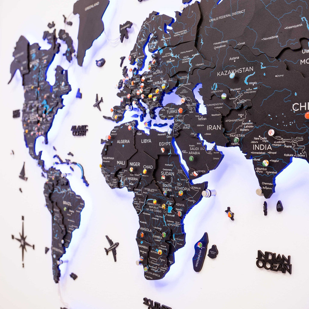 3D LED / LUMINOUS Wooden World Map 3.0 Midnight - SJB-DIAMOND ELITES