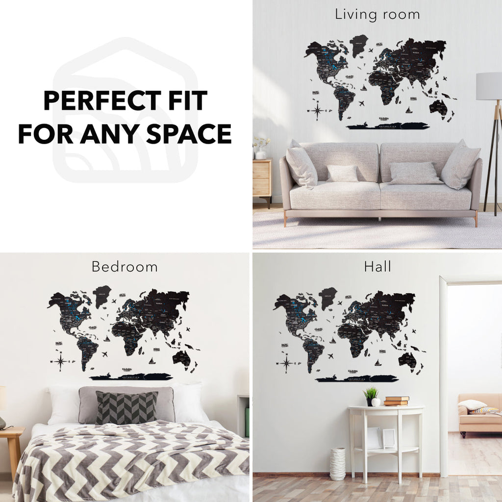 3D Wooden World Map Midnight - SJB-DIAMOND ELITES