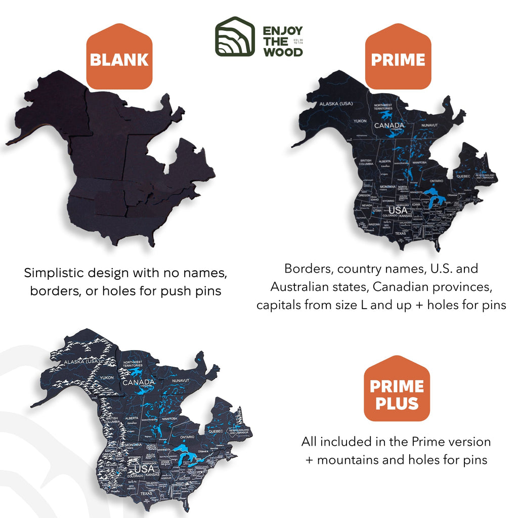 3D Wooden World Map Midnight - SJB-DIAMOND ELITES