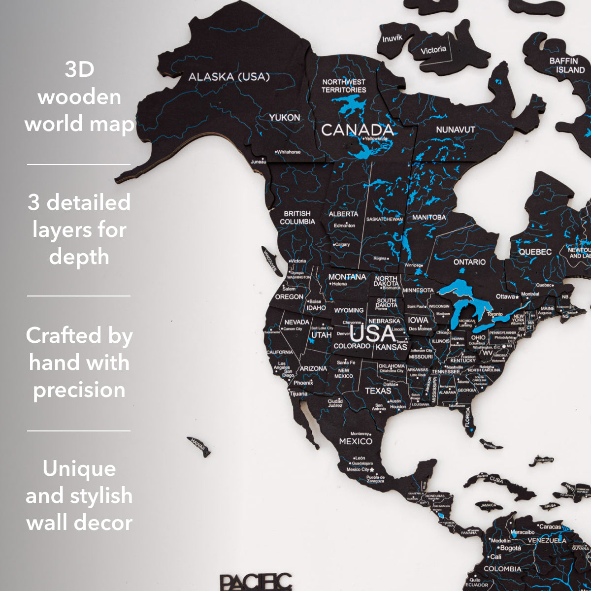 3D Wooden World Map Midnight - SJB-DIAMOND ELITES